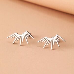 Silver Plated Stainless Steel Half Circle Sun Stud Earrings Minimalist Celestial